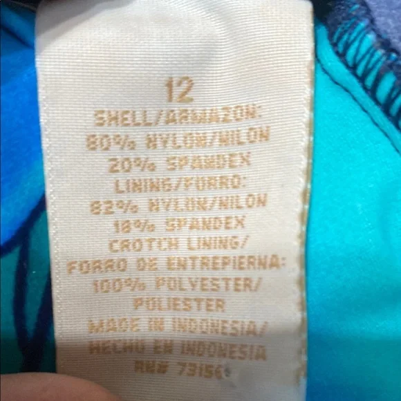 Electric Blue Green Size 12 One Piece Swimsuit with Floral Pattern Beach Summer - Picture 5 of 9